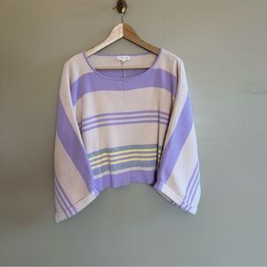 Boxy Cut Striped Lavender and Beige Ribbed Light Weight Sweater- L